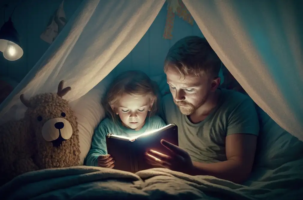 dad reading a book to his child